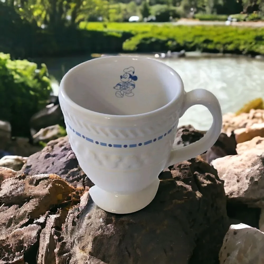 Gourmet Mickey Mouse Mug Coffee Cup Ceramic Blue White 12oz Pedestal Vintage 90s